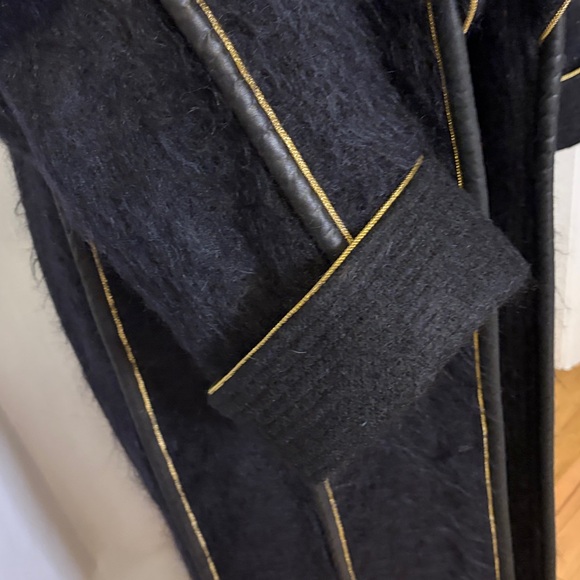 Custom black coat with gold trim full length Y2K medium shoulder pads - Picture 4 of 11